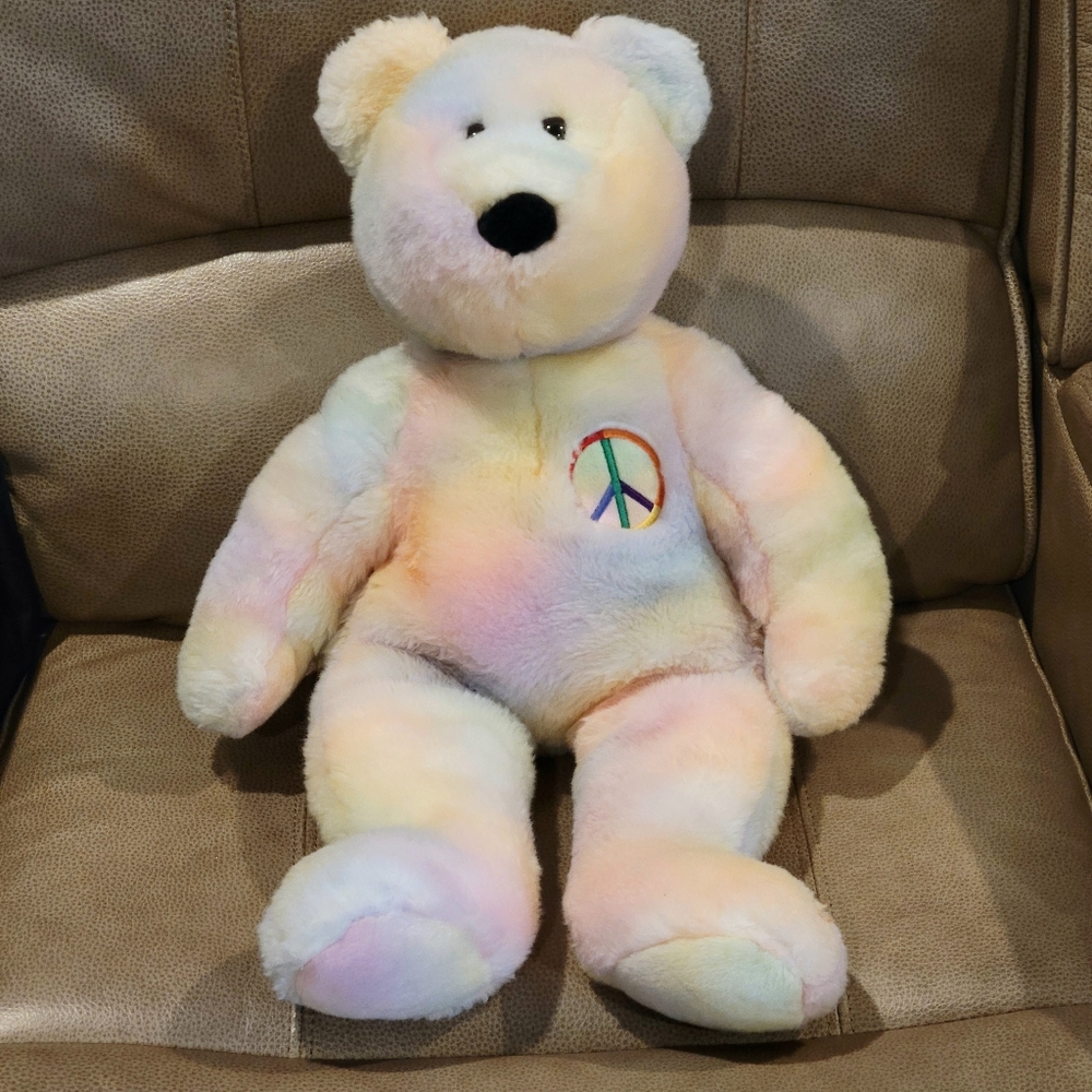 TY Beanie Buddy Peace Bear Pastel Large 22" Plush - TY Pastel tie-dyed Bear